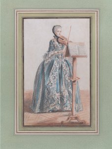 Kvinde, der spiller violin, set forfra, ca. 1758-59.