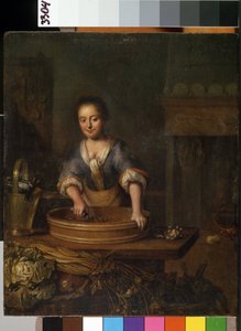 ""Kokken"" (Kokken) En ung kok i et landkøkken, der tilbereder kål. Maleri af Louis de Moni (1698-1771) Mikalojus Konstantinas Ciurlionis Fine Arts Museum, Kaunas, Litauen