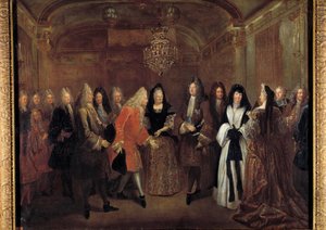 Kong Ludvig XIV (1638-1715) modtog prins Frederic Augustus af Sachsen fra Elizabeth Charlotte d