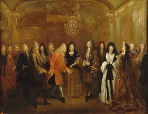 Ludvig XIV modtager prins August, den fremtidige konge af Polen og kurfyrst af Sachsen, ca 1714.