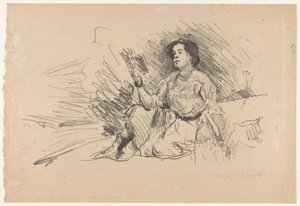 Pige læser, sidder på gulvet Lesendes Madchen af Lovis Corinth (signed by artist)