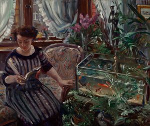 Dame am Goldfischbassin af Lovis Corinth