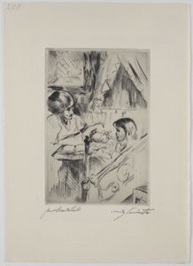Barn i sengen og mor af Lovis Corinth