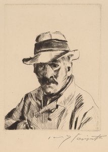 Selvportræt i stråhat, brystlængde, 1913. af Lovis Corinth
