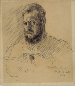 Selvportræt med fuldskæg, tegnende af Lovis Corinth