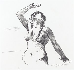 Nøgen kvinde forsvarer sig selv af Lovis Corinth