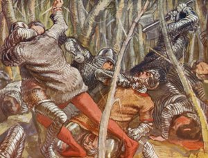 Illustration til historier om Guy af Warwick (farvelitografi)