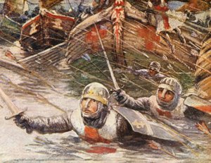 Illustration til fortællinger om korstogene (farvelitografi)