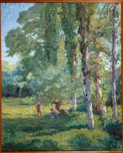 Par på græsset under en poppel Maleri af Loys Prat (1879-1934), 20. århundrede. Olie på lærred. Donzere, Rådhus.