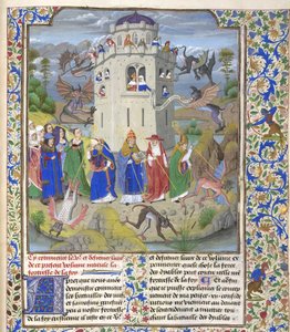 Troens fæstning Miniature af de hellige Gregory, Augustine, Jerome og Ambrose, der kæmper mod dæmoner, slutningen af det 15. af Loyset Liedet