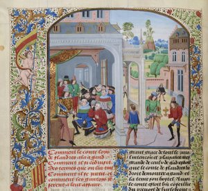 Hyldest af Ludvig II af Male af en deputation fra Gent, ca 1470-1475. af Loyset Liedet