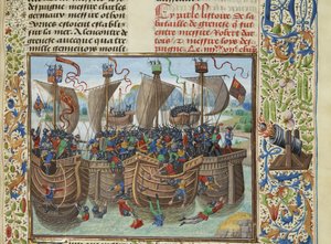 Søslaget ved Guernsey, 1342, ca 1470-1475. af Loyset Liedet
