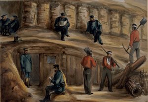 Gunners fra Royal Regiment of Artillery hviler i skyttegravene i Sebastopol, ca. 1855 af Lt. Henry James Alderson