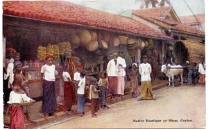 Indfødt butik eller butik, Ceylon, ca. 1900-20 (håndkoloreret fotografi)