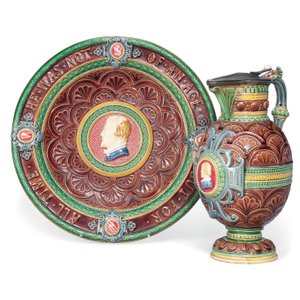 En Minton majolica æder og stativ