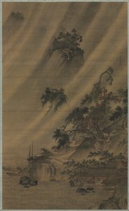 River Village i et regnvejr, ca. 1480-1507. af Lu Wenying