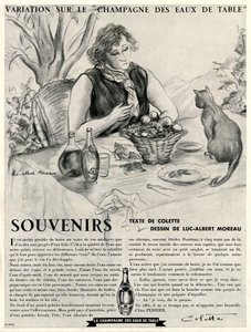 Colette foran sin kat, der lovpriser Perrier