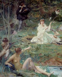 Marie F. des Ursins, hertuginde af Montmorency og digteren Theophile de Viau i Chantilly ved Sylvie Details pavillon. Maleri af Luc Olivier Merson (1846-1920) 1895 søn. 1,88 X 2,10 m Chantilly, Musee Conde af Luc Oliver Merson