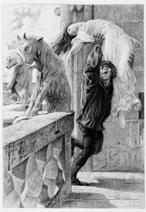 Quasimodo ableve Esmeralda - i "Notre Dame de Paris"" af Victor Hugo af Luc Olivier Merson, indgraveret af Gery Bichard, red. E. Testard, Paris