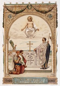 Sankt Martin (Saint Martin) evangelist af Gallien under Kristi øje - chromo. ifølge et maleri af Merson af Luc Oliver Merson