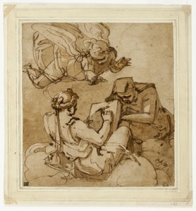 Allegorisk motiv (engel over to sibyller) af Luca Cambiaso