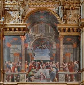 Genova, Duomo (St. Lawrence Cathedral), indeni, Lercari-kapellet eller Det Hellige Sakraments kapel (nordlige apsis), nordlige side: "Presentationen i templet", fresko af Luca Cambiaso af Luca Cambiaso