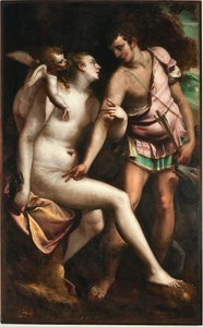 Venus og Adonis Maleri af Luca Cambiaso (1527-1585) 1500-tallets gener, Musei di Strada Nuova (tidligere Palazzo Bianco)
