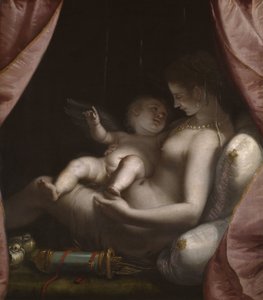 Venus og Amor, ca. 1570 (olie på lærred) af Luca Cambiaso