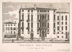 Plade 91: Udsigt over Mocenigo-paladset i Campo San Stae, Venedig, 1703, fra bygningerne..., 1703.