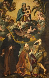 Sankt Antonius alter, Madonna og barn med de hellige Anthony Abbed Paul Eremit og pave Gregor XIV, Luke Cattapane 1593 af Luca Cattapane