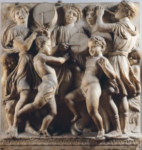 Børn og keruber danser, synger og leger, detaljer af Cantoria (korgalleri) af Luca Della Robbia