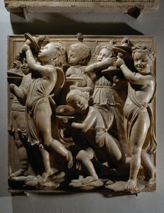 Lov ham med jubelens bækkener (Salme 150, Lov Herren), panel med bækkenspillere af Luca Della Robbia