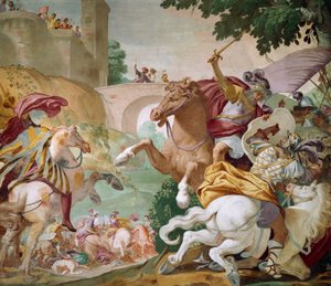 Life of Antenor, detalje af cyklus af freskomalerier af Luca Ferrari (1605-1654), central sal i Villa Selvatico, Battaglia Terme, Veneto, Italien