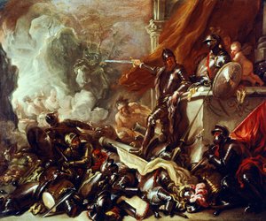 Allegory of War, af Luca Giordano (1634-1705), olie på lærred, 61x50 cm af Luca Giordano