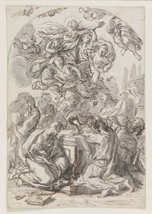Jomfruens himmelfart; bagside: Hovedet af en kvinde og et barn af Luca Giordano