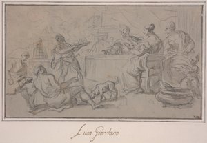 Banket of the Rich (grafit- og blækvask på papir) af Luca Giordano