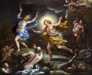 Barok: Apollo og Daphne par Giordano, Luca (1632-1705). Olie på lærred af Luca Giordano
