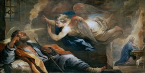 Barok : The Dream of St. Joseph par Giordano, Luca (1632-1705), ca 1696. Olie på lærred, 97x187. Kunsthistorisk Museum, Vienne af Luca Giordano