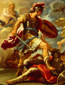 Aeneas-figur, detaljer fra Aeneas besejrer Turnus, af Luca Giordano (1634-1705), olie på lærred