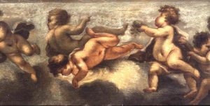 Putti disporting (papir på lærred) (central detalje) (se også 67091-94) af Luca Giordano