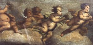 Putti disporting (papir på lærred) (detalje til venstre) (se også 67087-90) af Luca Giordano
