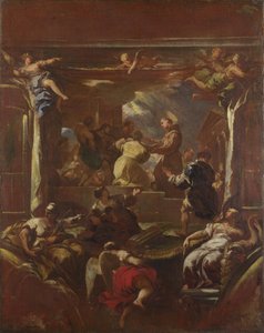 Sankt Antonius af Padua restaurerer en mands fod før 1700. af Luca Giordano