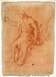 Sankt Johannes Døberen prædiker (recto); Nøgen mand med løftede arme og skitser af hoveder (verso) af Luca Giordano