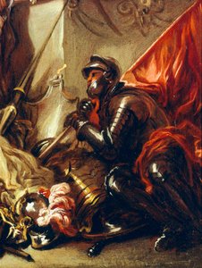 Soldat holder banner, detalje fra Allegory of War, af Luca Giordano (1634-1705), olie på lærred, 61x50 cm af Luca Giordano
