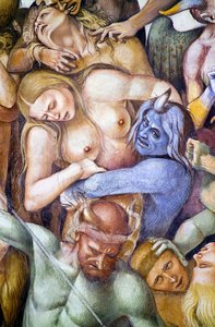 Damned in hell, detalje med selvportræt af Luca Signorelli i skikkelse af en blå dæmon, fra Last Judgment fresco-cyklus af Luca Signorelli