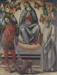 Jomfruens himmelfart med de hellige Michael og Benedikt, ca. 1493-96. af Luca Signorelli