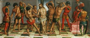 The Flagelation of Christ Lamentation over the Dead Christ, Predella panel, 1502. af Luca Signorelli