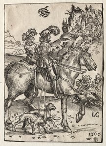 En gentleman og en dame rider på jagt af Lucas Cranach