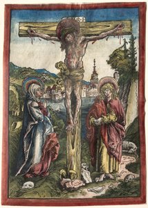 Kristus på korset mellem jomfruen og Johannes af Lucas Cranach