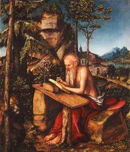 Sankt Jerome skriver i et klippelandskab, ca. 1515 af Lucas Cranach